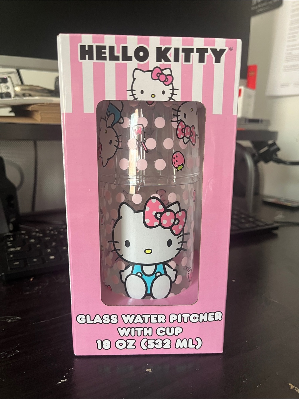 Hello Kitty Pink and White Glass Pitcher Set